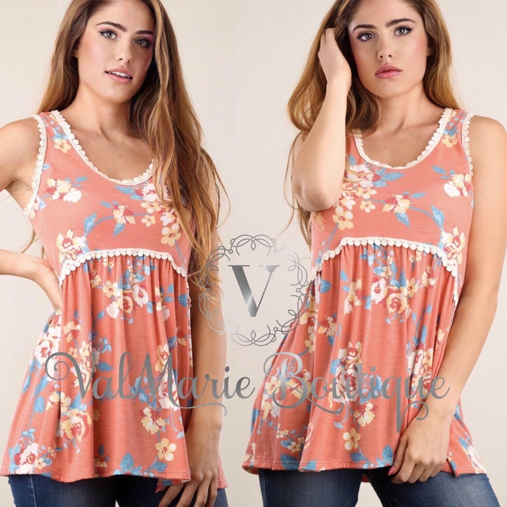 Coral floral baby doll top - Picture 1 of 2